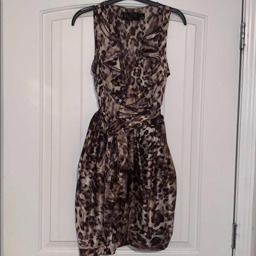 H&M leopard print dress with ruffle neckline